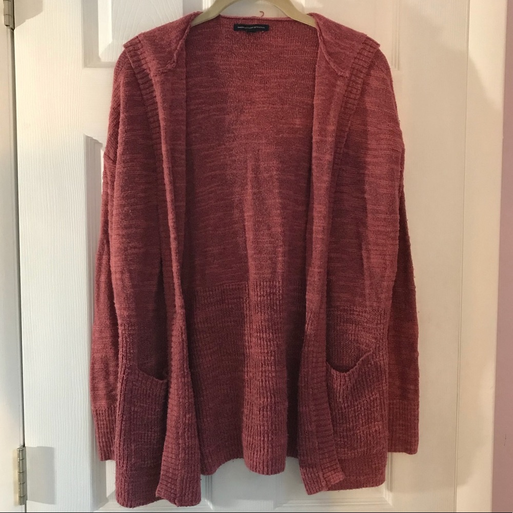 Dusty rose hooded cardigan with pockets